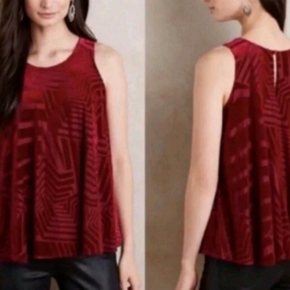 Anthropologie Sunday In Brooklyn Top Red Velvet Geometric Pattern Size S Women